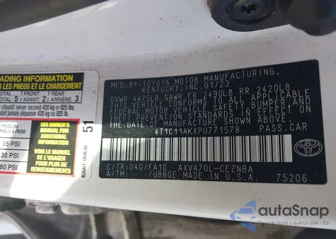 2023 Toyota Camry Le from USA, damaged, VIN 4T1C11AKXPU771578